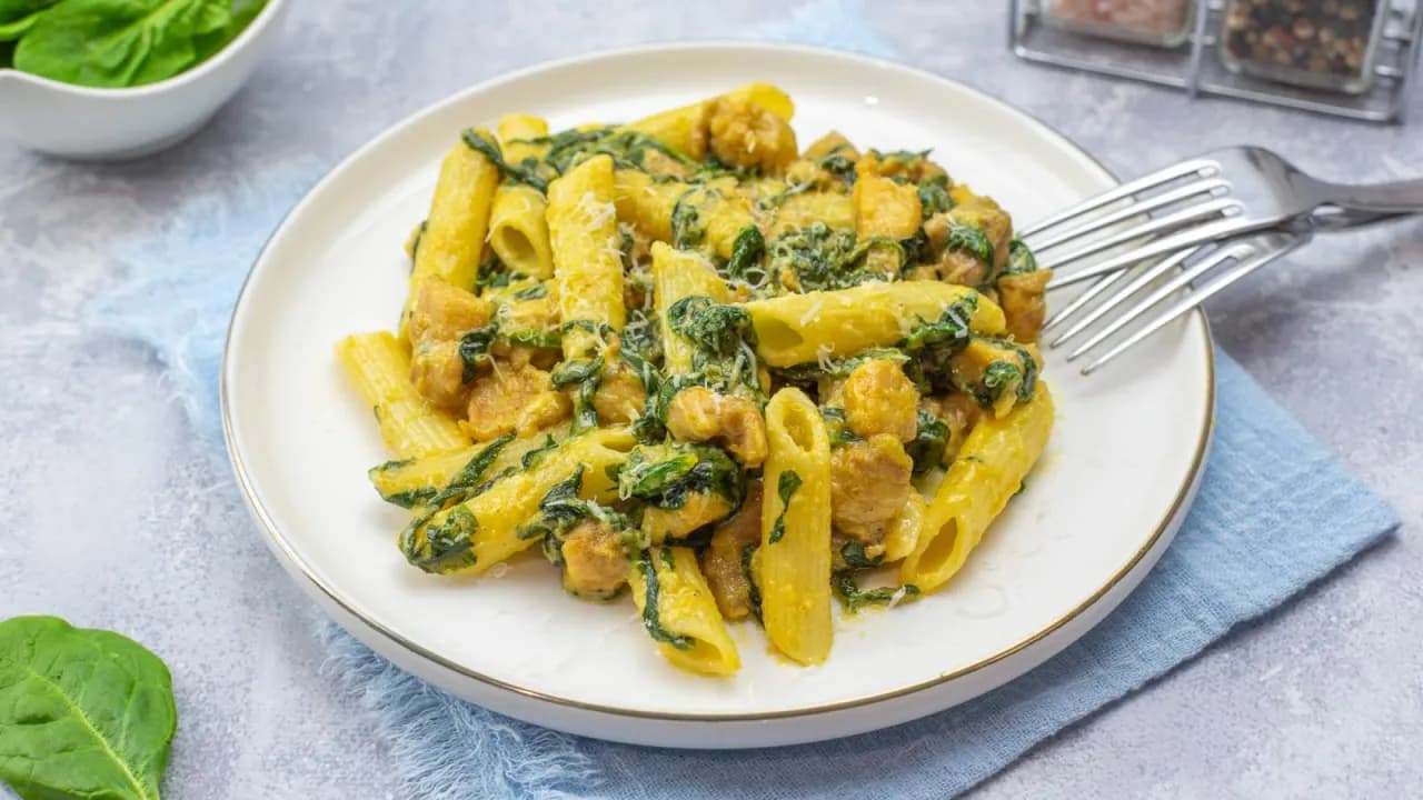Penne ze szpinakiem w sosie śmietanowym - łatwy przepis na obiad